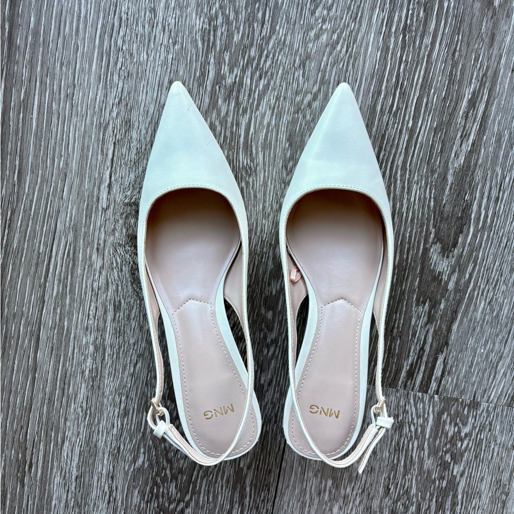 Mango Ecru Slingback Kitten Heels